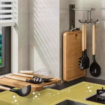 Кухонные вращающиеся полки для лопаток и ложек, настенные выдвижные полки с крючками, не требующие перфорации, простая полка для хранения кухонных принадлежностей 8Hook белый