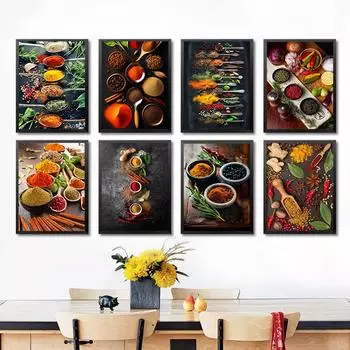 Кухонные зерна, специи, ложка, перец, еда, фотографии, настенная живопись, холст, живопись, постеры для современного Hoem, кухонная настенная роспись Cuadros 21x30cm No Framed