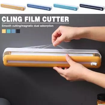 Кухонный автомат для резки пластиковой пленки Фольга для выпечки Двусторонний раздвижной нож Коробка для резки Бытовая магнитная настенная коробка для хранения Стеллаж для хранения инструментов 1pcs синий