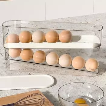 Кухонный держатель для яиц Компактный автоматический диспенсер для яиц для хранения 12 яиц Двухслойный органайзер для яиц с защитой от падения для холодильника