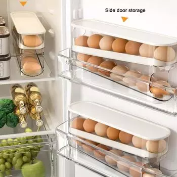 Кухонный держатель для яиц Компактный автоматический диспенсер для яиц для хранения 12 яиц Двухслойный органайзер для яиц с защитой от падения для холодильника белый