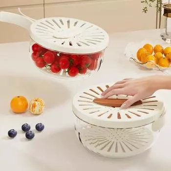 Кухонный дуршлаг Yousheng 1 пара со складной ручкой, контейнер для хранения фруктов, пищевой, без BPA, брызгозащищенный дизайн, миска для мытья овощей 2pcs