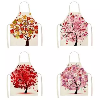 Кухонный фартук без рукавов с разноцветным принтом дерева, льняной нагрудник, домашний женский фартук для уборки, фартук для домашней кулинарии, фартук для выпечки, фартук для ужина для влюбленных 47X38CM