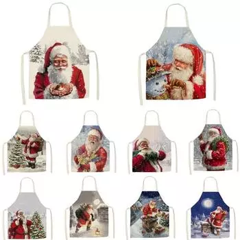 Кухонный фартук для приготовления пищи с принтом Санта-Клауса, домашний хлопковый льняной фартук без рукавов, мужской и женский фартук для выпечки 47x38cm