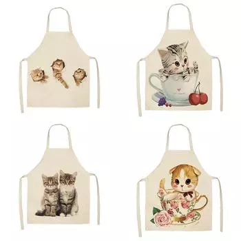 Кухонный фартук Фартук с милым рисунком кота Мужские и женские льняные нагрудники Фартук для уборки дома Фартук для домашней кулинарии и выпечки 47X38CM 68X55CM 47X38CM