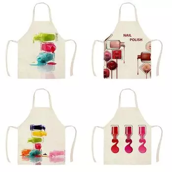 Кухонный фартук Красочная бутылка масла для ногтей с принтом, льняной фартук без рукавов, мужские и женские бытовые чистящие средства 47X38CM 68X55CM 47X38CM