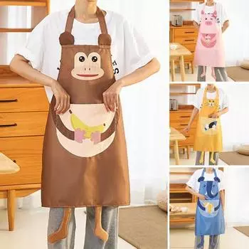 Кухонный фартук, многоцелевой, протираемый, с большим карманом, водонепроницаемый, маслостойкий, мультяшный фартук, аксессуары для выпечки коричневый