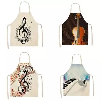 Кухонный фартук Note, гитара, пианино, фартук с принтом альпаки, женский льняной нагрудник, фартук для уборки дома, аксессуары для домашней кулинарии, выпечки 47X38CM