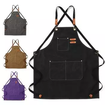 Кухонный фартук, однотонный, простой, унисекс, холщовый, рабочий фартук, водонепроницаемый, кухонный фартук для женщин/мужчин с карманами, рабочая униформа официанта чёрный