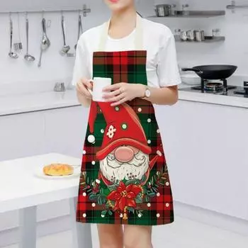 Кухонный фартук Рождественский мультфильм Санта-Клаус Маслостойкая водонепроницаемая одежда для приготовления пищи без рукавов Необрастающий кухонный нагрудник для мытья посуды M