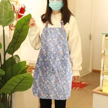 Кухонный фартук с большим карманом, регулируемый воротник без рукавов, грязеотталкивающий, удобный, маслостойкий, утолщенный, женский фартук с цветочным принтом зелёный