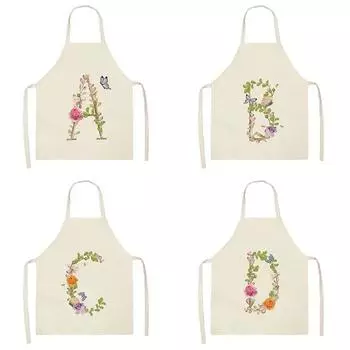 Кухонный фартук с цветочным принтом монограммы Льняной фартук без рукавов Фартук для уборки дома Мужской и женский фартук для шеф-повара Кулинарный фартук-нагрудник 47X38CM