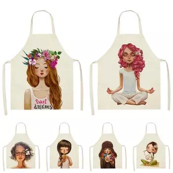 Кухонный фартук с цветочным узором для девочек, женский льняной фартук без рукавов с принтом русалки, противообрастающий фартук для домашней кулинарии, выпечки, нагрудник на талии 47x38 см 47x38cm