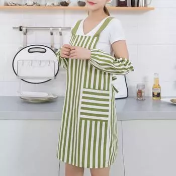 Кухонный фартук с двойными карманами на спине, маслостойкий полиэстер, хлопок, полосатый узор, водонепроницаемый фартук для мужчин и женщин A зелёный