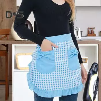 Кухонный фартук с двойными карманами, отделанный оборками, полуфартук с регулируемыми завязками, фартук для кондитерской промышленности в стиле вестерн синий