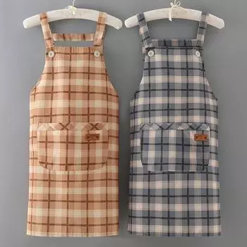 Кухонный фартук с карманом, дышащий, без рукавов, водонепроницаемый, в клетку, маслостойкий, ПВХ, женский, для приготовления пищи, для повара, для маникюра, для работы, домашний фартук для столовой жёлтый