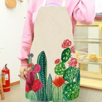 Кухонный фартук с мягкой текстурой и большим покрытием из льна с принтом тропического кактуса, кухонные принадлежности для выпечки 4