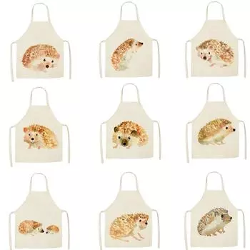 Кухонный фартук с принтом ежа из мультфильма, хлопковый и льняной фартук без рукавов для мужчин и женщин, инструменты для бытовой уборки 47x38cm
