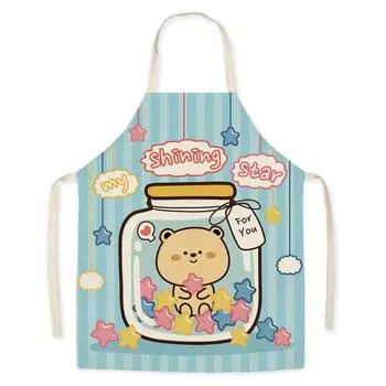 Кухонный фартук с принтом медведя из мультфильма, льняной фартук без рукавов, устойчивый к пятнам, женский фартук для домашней кулинарии, выпечки, нагрудник на талии, аксессуары для чистки 47x38cm