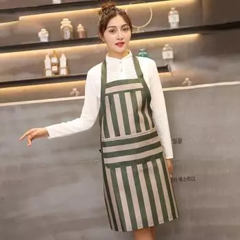 Кухонный фартук с регулируемым шейным ремешком и карманами, водостойкий полосатый поварской фартук для готовки чёрный