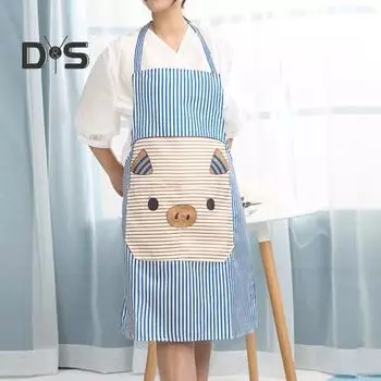 Кухонный фартук с узором «свинья» и мягким ремешком из полиэстера, легко чистящийся нагрудник для приготовления пищи синий