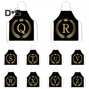 Кухонный фартук Soft Touch Водонепроницаемый льняной алфавит с принтом Кухонный длинный нагрудник Товары для дома A
