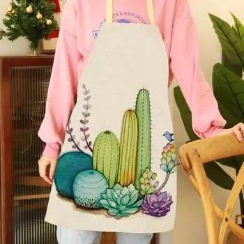 Кухонный фартук Yousheng Cooking Bib с мягкой текстурой и большим покрытием, льняной тропический кактус, напечатанный на ткани, аксессуары для выпечки 4