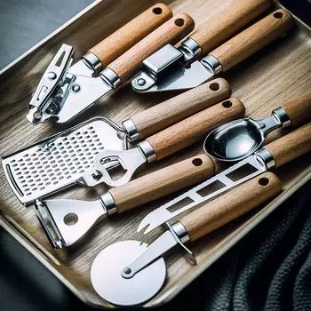 Кухонный гаджет с деревянной ручкой, консервный нож, набор для выпечки, кухонный инструмент, кухонные принадлежности, нож для чистки пиццы, нож для сыра, 9 предметов