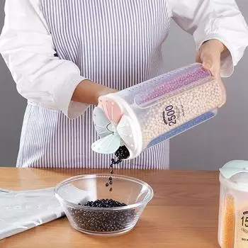 Кухонный герметичный ящик для хранения, диспенсер для круп, резервуар для хранения еды, вращающиеся чашки для сухих продуктов, контейнер для контейнеров для муки, органайзер 4 grid-2500ml