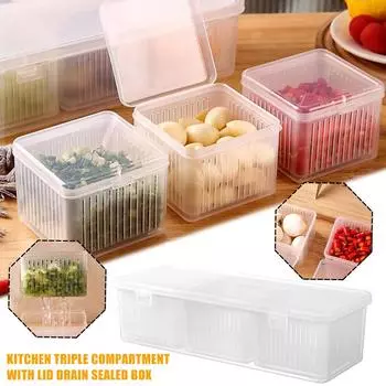Кухонный холодильник Контейнер для консервации лука чеснока Дренаж для еды Три контейнера для холодного хранения H D4J0 A-One size