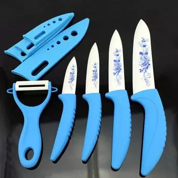 Кухонный керамический нож с синим цветком, напечатанным лазером, набор ножей высокого качества, инструменты 3 4 5 6 Кухонные принадлежности Здоровая жизнь set