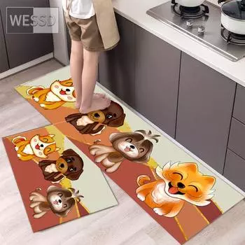 Кухонный ковер с мультяшными животными, милый ковер для детей, спальня, противоскользящий моющийся коврик для ванной комнаты, коврики для стирки, впитывающие 40x60cm+40x120cm