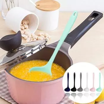 Кухонный ковш, гибкая силиконовая ложка для приготовления супа с длинной ручкой и защитой от ожогов для дома розовый