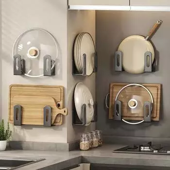 Кухонный крючок, крючок для крышки кастрюли, настенный кухонный крючок без дырокола, кухонная стойка для разделочной доски, подвесной держатель для стакана для полоскания рта для ванной комнаты 2pcs hooks чёрный