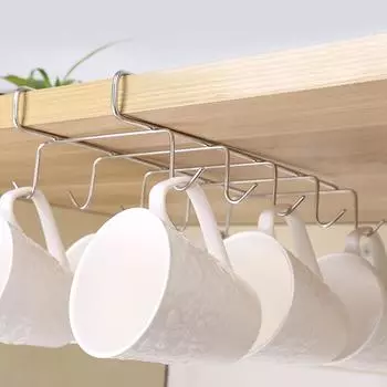 Кухонный крючок, подстаканник, крючок для кухонных принадлежностей под шкафом, 10 чашек, подстаканник, без отверстий для подвешивания, без винтов, без винтов, сделано серый