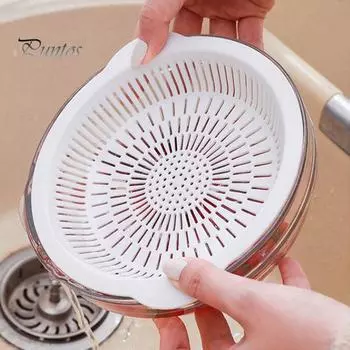 Кухонный круглый сливной поддон с двумя ручками, пищевая многофункциональная многофункциональная дренажная пластина большой емкости для овощей и фруктов, сетчатый фильтр, корзина-дуршлаг Small белый