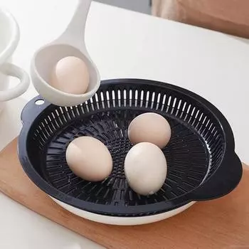 Кухонный круглый сливной поддон с двумя ручками, пищевая многофункциональная многофункциональная дренажная пластина большой емкости для овощей и фруктов, сетчатый фильтр, корзина-дуршлаг Small чёрный