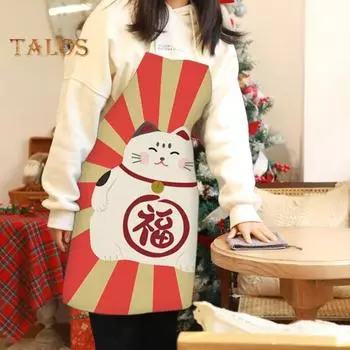 Кухонный нагрудник, дышащий, широкий льняной нагрудник, полезный кухонный длинный нагрудник с мультяшным рисунком кошек для домашнего использования