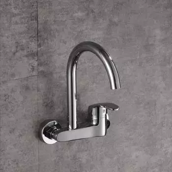 Кухонный настенный смеситель для умывальника, поворотный смеситель с двойным отверстием для горячей и холодной воды, большой изгиб faucet tap