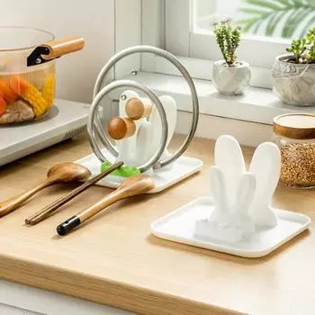 Кухонный настольный держатель для крышки кастрюли, столешница, стеллаж для хранения лопаточки, устойчивый термостойкий органайзер для крышки кастрюли, кухонный инструмент зелёный