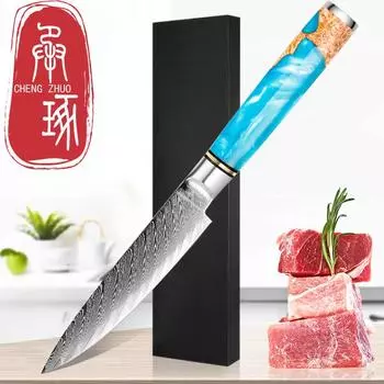 Кухонный нож 5 дюймов, дамасская сталь, острый нож для очистки костей, нарезки мяса, острый нож для суши, сашими, шеф-повара синий