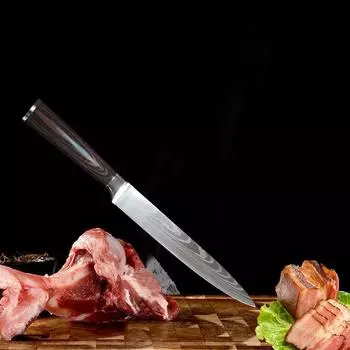 Кухонный нож 5-дюймовый с цветной деревянной ручкой и узором из дамасской стали, нож шеф-повара, высококачественный нож для чистки овощей, бытовой нож without cover
