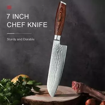 Кухонный нож 67 слоев дамасской стали нож сантоку нарезка утилитарный нож для чистки овощей и фруктов резак для костей сталь бритвенно острое лезвие цветное дерево