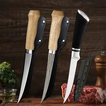 Кухонный нож 6 дюймов из нержавеющей стали, разделочный нож, мясницкий нож с ножнами, нож для рыбы и суши, кухонный нож