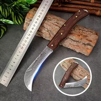 Кухонный нож для бананов, ананасов, фруктов, складной нож с деревянной ручкой, лезвие с узором из дамасской стали, нож шеф-повара из нержавеющей стали, нож для резки