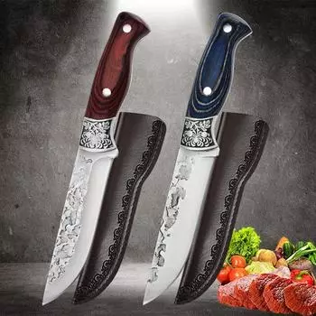 Кухонный нож для фруктов, бытовой, из нержавеющей стали, на открытом воздухе, для кемпинга, барбекю, нож для очистки овощей, нож с деревянной ручкой, кухонные аксессуары, синий и красный