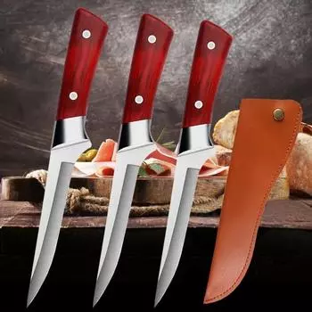 Кухонный нож для мяса, нож для обвалки из нержавеющей стали, острый нож для очистки овощей, фруктов, нож для нарезки шеф-повара, нож для нарезки рыбы с крышкой 3pcs