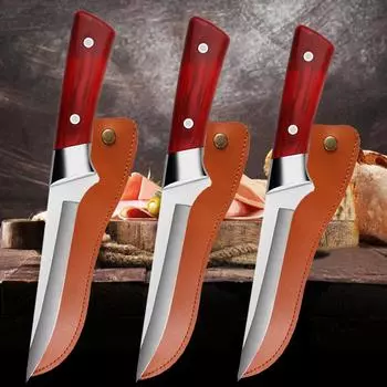 Кухонный нож для мяса, нож для обвалки из нержавеющей стали, острый нож для очистки овощей, фруктов, нож для нарезки шеф-повара, нож для нарезки рыбы с крышкой 3pcs
