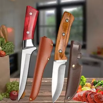 Кухонный нож для мяса, нож для обвалки мяса, поварской нож из нержавеющей стали, бытовой нож для нарезки фруктов и овощей, кованый топор с чехлом