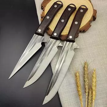 Кухонный нож для разделки мяса, кованый мясницкий нож с деревянной ручкой, нож для чистки, рыболовный нож с подарочными ножнами